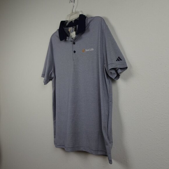 Adidas Polo Shirt Men's Size L Blue Stripe Sun Life Logo Embroidered Golf - Picture 3 of 10